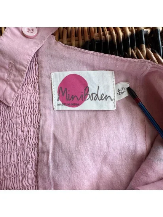 MINI BODEN Embroidered Sundress Girls 6-7 Pink Smocked Dress Flowers Applique - Picture 8 of 9